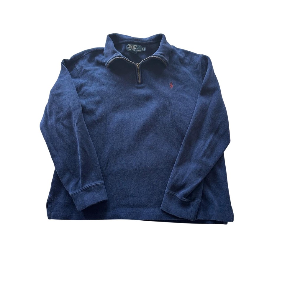 Polo Ralph Lauren‎ Mens Navy Blue 100% Cotton Quarter Zip Pullover Sweater Large